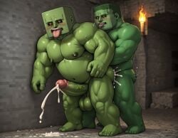 2boys 2males ai_generated anal anal_sex balls big_balls big_muscles big_nipples big_penis big_testicles black_sclera booster_rex cave completely_nude completely_nude_male cum cumming cumming_together cumming_while_penetrated cumming_while_penetrating cumshot daddy gay green_body green_skin huge_balls huge_cock huge_muscles huge_nipples huge_testicles male male/male microsoft minecraft mojang muscles muscular muscular_male naked naked_male navel nipples open_mouth penis testicles tongue tongue_out torch yaoi yellow_eyes zombie zombie_(minecraft)