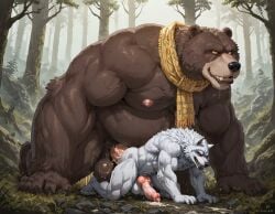 2boys 2males ai_generated all_fours anal anal_sex animal_ears anthro_penetrated anthro_penetrating anthro_penetrating_anthro balls bear bear_ears big_balls big_muscles big_nipples big_penis big_testicles booster_rex brown_fur canine canine_penis claws cum cumming cumming_together cumming_while_penetrated cumming_while_penetrating death_(puss_in_boots) dreamworks erect_nipples erect_penis erection forest furry furry_male gay huge_cock huge_muscles huge_nipples male male/male muscles muscular muscular_anthro muscular_male nipples open_mouth papa_bear_(puss_in_boots) penis puss_in_boots:_the_last_wish puss_in_boots_(dreamworks) puss_in_boots_(film) puss_in_boots_(franchise) puss_in_boots_the_last_wish red_eyes scarf shrek_(series) testicles tree universal_pictures universal_studios white_fur wolf wolf_ears