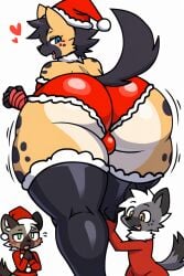 ai_generated big_ass butt_jiggle christmas christmas_outfit femboy furry hyena male male_focus male_only sus_biff thick_thighs threesome