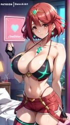 1girls ai_generated big_breasts core_crystal dans_ai female huge_breasts large_breasts pyra pyra_(xenoblade) red_eyes red_hair short_hair shorts thick_thighs voluptuous_female xenoblade_(series) xenoblade_chronicles_(series) xenoblade_chronicles_2