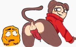 anthro anus ass_focus balls confused gay looking_at_partner looking_back male male_only mastectomy_scar max_(max_design_pro) max_design_pro monkey monkey_boy nugget_(max_design_pro) penis penis_out tagme tail