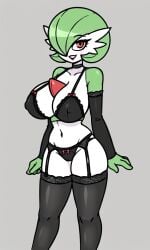 ai_generated armwear black_armwear black_legwear black_lingerie black_thighhighs female female female_only gardevoir giant_breasts legwear lingerie pixai pokemon pokemon_(species) thighhighs