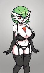 ai_generated armwear black_armwear black_legwear black_lingerie black_thighhighs female female female_only gardevoir giant_breasts legwear lingerie pixai pokemon pokemon_(species) thighhighs