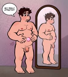 aged_up cartoon_network chubby_male fat_man flaccid flaccid_penis full_body full_body_view looking_at_belly male male_only mirror mirror_reflection nipples nude nude_male penis santan999 steven_quartz_universe steven_universe stomach