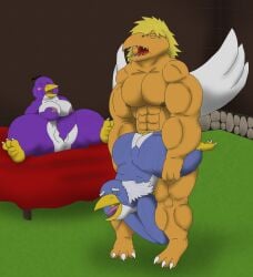 alythewolfcat anthro blonde_hair cuckquean elderly_female elderly_male female group hair hi_res koopa koopa_paratroopa koopa_troopa male male/male mario_bros masturbation muscular muscular_male nintendo paper_mario parakarry penguin_(mario) pubes scalie sex shell-less trio wide_hips wings