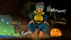 3d_(artwork) ahe_gao big_ass big_breasts blue_hair bodysuit bubble_butt bulma bulma_(dragon_ball) bulma_briefs cave dragon_ball eyes_rolling_back fart fart_fetish gripping_thighs hands_on_thighs hiding krillin kuririn legs_spread namek namek_saga onomatopoeia sfm son_gohan source_filmmaker spandex squatting sweat tongue_out