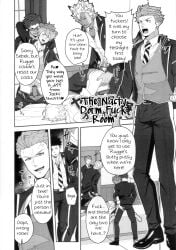 6+boys anal black_and_white blush dorm doujinshi face_markings gangbang glasses hyena_ears hyena_tail jack_howl kakenari orgy ruggie_bucchi school_uniform sebek_zigvolt short_hair silver_vanrouge somnophilia speech_bubble text trey_clover twisted_wonderland wolf_ears wolf_tail yuu_(twisted_wonderland) yuuken_enma