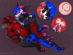 3_eyes anthro anthro_on_anthro black_body black_fur blue_body blue_fur bodily_fluids bone bone_mask bovid_horn breath breeding_kink caprine_horn celum_(character) claws close-up cum cum_drip cum_dripping_from_penis cum_explosion cum_from_penis cum_inside cum_on_body cumshot cuntboy curling_toes dragon dripping duo ejaculation feet fur gay genital_fluids genitals goat_horn happy happy_sex hi_res horn impregnation intersex intersex/male male male/male mask mrpanovvy multi_eye multicolored_body multicolored_fur mythological_creature mythological_scalie mythology notched_ear orgasm ovum penis psyker_(character) purple_eyes red_body red_fur reptile romantic romantic_couple scalie sex shaking skull skull_mask skulldog_(species) spikes teeth trans_(lore) trembling vulpeh x-ray_view yaoi