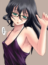 aebafuti armpits black_hair cum female glasses green_eyes tagme