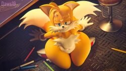 2024 3d absurd_res after_oral anthro bodily_fluids canid canine cum cum_on_face daws19 digital_media femboy fox gay gay_anal genital_fluids hi_res kneeling looking_at_viewer male male/male mammal miles_prower seductive sega smile solo sonic_(series) sonic_the_hedgehog_(series) tails tails_the_fox thick_thighs wide_hips