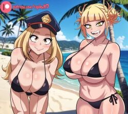 2girls beach big_breasts bikini camie_utsushimi himiko_toga my_hero_academia raydonxd