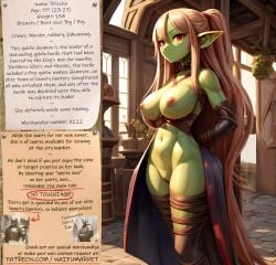 ai_generated anime big_breasts blonde_hair bondage bounty_hunters collar cute edited fantasy female fictional goblin green_skin market naked nude photoshop red_eyes roleplay ropes slave slavegirl slavery waifu waifumarket