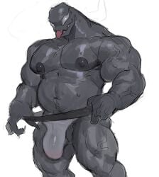 1boy 2024 anthro bara bara_tits barazoku biceps big_bulge big_pecs black_body bulge dad_bod digital_media_(artwork) dilf dry_skeleton dryskeleton_(drawing_jimmy) glistening_body glistening_genitalia happy_trail male male_only marvel marvel_comics monster musclegut muscular muscular_male navel nipples pecs penis_outline penis_visible_through_clothing pink_glans pubic_hair sharp_teeth simple_background solo solo_male standing sweatdrop symbiote teeth tongue tongue_out translucent translucent_clothing translucent_underwear underwear underwear_only underwear_pull vein venom venom_(marvel) wet_clothes white_background white_jockstrap