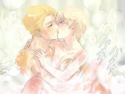 2boys aldnoah.zero bath blonde_hair blush cruhteo gay green_eyes kissing male male_only multiple_boys sex short_hair silver_hair slaine_troyard tarakoutibiru yaoi