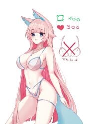 1girls animal_ears belly_button blue_eyes bra bracelet breasts cleavage english_text eyebrows_visible_through_hair female female_only fox_ears fox_girl fox_tail huge_breasts indie_virtual_youtuber light-skinned_female light_skin like_and_retweet like_icon necklace panties retweet_icon shee_kiyomi sheekiart simple_background solo strip_game tail text virtual_youtuber white_background white_bra white_panties