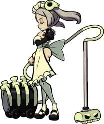 1girls ass big_ass bloody_marie edit grey_hair jomokin maid maid_uniform skullgirls solo twintails vacuum young