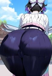 1girls ai_generated ass_focus black_hair cameltoe creamy_ai demon_slayer female kimetsu_no_yaiba kochou_shinobu light-skinned_female light_skin multicolored_hair purple_eyes purple_hair short_hair solo tagme thiccwithaq_(ai_style)