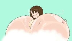 bathing_together brown_hair candy_(cgthiccart) cgthiccart happy huge_breasts hyper_breasts keanu_(cgthiccart) rubbing tagme taking_a_bath upset video