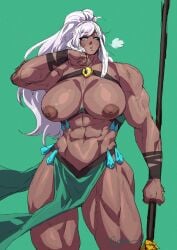 abs big_ass dark-skinned_female dark_skin huge_breasts muscular muscular_female silver_hair thick_thighs virgoart1509 white_hair