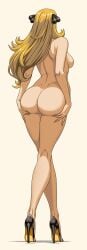 ass_lift blonde_hair cynthia_(pokemon) female_only high_heels long_hair nude pokemon solo_female tagme turned_around vivivoovoo