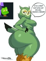 big_ass big_belly big_breasts big_thighs cartoonwizzard dialogue duo_(duolingo) duolingo english_text female furry gigantic_ass looking_at_viewer looking_back milf side_view teacher thick_ass thick_thighs