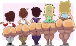 5girls ass ass_chart ass_comparison ass_focus ass_freckles back_view backwards big_ass black_hair blonde_hair bottomless brown_hair clothed eyewear_on_head female female_only furu_flami huge_ass leni_loud lori_loud luan_loud luna_loud lynn_loud multiple_girls nickelodeon no_underwear revealing_clothes semi_nude short_hair sunglasses tagme take_your_pick teasing the_loud_house tied_hair topwear underass