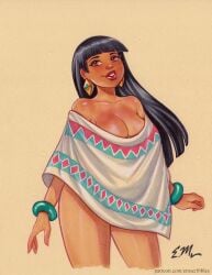 big_boobs big_breasts big_hips boobs bracelet bracelets breasts chel chel_(beta) chel_(the_road_to_el_dorado) cleavage curvy curvy_body curvy_female curvy_figure curvy_hips dark-skinned_female dark_hair dark_skin dreamworks earring earrings em_scribbles filter filtered hips lips long_hair naked_poncho pinup pinup_pose poncho smile tagme the_road_to_el_dorado thick_thighs thighs traditional_art traditional_media traditional_media_(artwork) voluptuous voluptuous_female