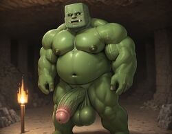 1boy 1male ai_generated balls big_balls big_muscles big_nipples big_penis big_testicles black_sclera booster_rex cave completely_nude completely_nude_male daddy green_body green_skin huge_balls huge_cock huge_muscles huge_nipples huge_testicles looking_at_viewer male microsoft minecraft mojang muscles muscular muscular_male naked naked_male navel nipples open_mouth penis smile smiling smiling_at_viewer solo testicles torch yellow_eyes zombie zombie_(minecraft)