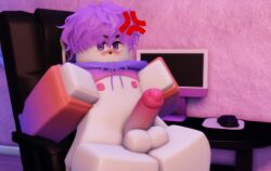 1boy 1femboy 3d 3d_model annoyed bottomless bunny_boy bunny_ears computer_monitor erosteria femboy femboy_only male male_focus male_only original_character penis presenting_penis purple_hair roblox robloxian southphoria southsets tagme unnamed_character watermark white_body