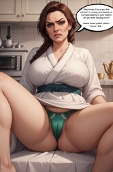 _victoria_(augus1u3) ai_generated augus1u3 bathrobe big big_ass big_breasts big_thighs british british_female brunette_hair cameltoe imminent_rape milf mother_and_son uncomfortable upskirt