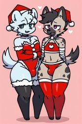 2boys ai_generated big_ass blush christmas_outfit cute femboy furry furry_only gay heart hyena male male_focus male_only sus_biff thick_thighs thigh_highs