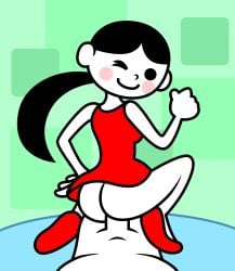 accurate_art_style lisnovski looking_at_viewer male_pov nintendo ponytail pov reverse_cowgirl_position rhythm_heaven tap_trial_girl wink yuka_(rhythm_tengoku)