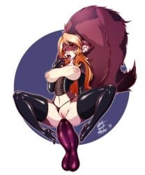 alpha_channel anal anthro anthro_only breasts breasts_out bridal_gauntlets captainjerkpants corset dark_penis disembodied_penis finger_to_mouth for_sticker_use furry high_heels huge_cock kera latex long_hair orange_eyes orange_hair panties_aside penis pinup png pussy reverse_cowgirl_position saliva sticker_template testicles thighhighs thong thong_aside tongue tongue_out transparent_background transparent_png uncensored