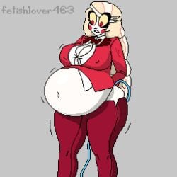 belly_expansion belly_inflation big_belly charlie_morningstar_(hazbin_hotel) fetishlover463 hazbin_hotel hose hose_in_butt hose_inflation inflation tagme tagme_(artist) wardrobe_malfunction worried