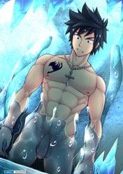 1boy abs bara cum fairy_tail gray_fullbuster male male_only muscle muscles nude pecs penis restrained solo testicles tofu_(coolboyz18)