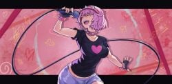 clothed elphelt_valentine microphone open_mouth pink_hair singing