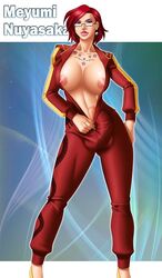 1futa areolae balls breasts cameltail futa_only futanari glasses hair intersex jumpsuit large_breasts mey-mey nipple_slip nipples no_bra open_clothes penis red_hair solo thedarkness