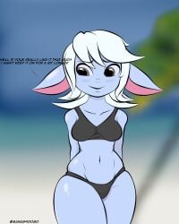 animal_ears beach belly_button big_ears bra league_of_legends madmanart navel shorts thick_thighs thighs tristana underwear white_hair yordle