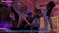 3d alien alien_futa asari benezia big_dick big_penis blender bondage comic comic_page commander_shepard english english_text futa_on_male futanari gimp gimp_suit intersex latex liara_t'soni male mass_effect matriarch_benezia penis vikhlop