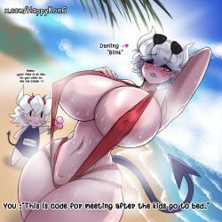 2girls areola areola_slip areolae ass beach beelzebub_(helltaker) big_areola big_ass big_breasts big_nipples big_thighs bikini bikini_bottom bikini_top blush bottomwear breasts cleavage demon demon_girl demon_horns dialogue english english_text female female_only freckles freckles_on_face gigantic_ass gigantic_breasts gigantic_thighs hair happykon helltaker horns hourglass_figure huge_areola huge_ass huge_breasts huge_thighs implied_marriage looking_at_viewer milf mother_and_daughter nipples one-piece_swimsuit red_bikini red_eyes red_hair short_hair sling_bikini slingshot_bikini slingshot_swimsuit sweat sweatdrop sweating swimwear text thick_hips thick_thighs thighs topwear water wet wet_body white_hair wholesome