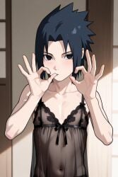ai_generated femboy gay lingerie naruto sasuke_uchiha sucking_finger sugestive vougan_(artist)
