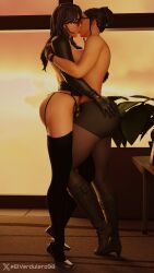athletic_female elverdulero98 fit_female fortnite glasses heels kissing office_lady onyx_winter_(fortnite) rook_(fortnite) stockings yuri