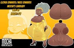 breasts closed_eyes_smile cross_samax dark-skinned_female eyeshadow female gilf gloria_edwards_(cross_samax) gold_eyeshadow hips_wider_than_shoulders huge_areolae huge_ass huge_breasts shortstack thick_thighs wide_hips