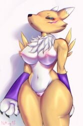 3_fingers anthro bandai_namco big_breasts blush breasts camel_toe canid canine claws digimon digimon_(species) female fingers fox genitals hi_res hotting31 mammal presenting renamon seductive serious serious_face solo solo_focus thick_thighs vulva wide_hips