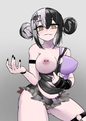 breasts buns colored curvy_figure female goth goth_girl hair_bun hololive hololive_english hololive_english_-advent- pale_skin pierced_nipples schmuff sexy shiori_novella swimsuit two-tone_hair virtual_youtuber vtuber yellow_eyes