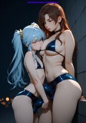 1boy 1futa ai_generated balls big_breasts bikini dickgirl femboy futanari meybekity otoko_no_ko penis trap yaoi
