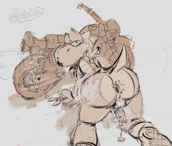 absurd_res ambiguous_gender anthro anus ass big_butt blush bodily_fluids bottomless clothed clothing dinosaur disembodied_hand eyewear fisherkitu footwear genital_fluids goggles goggles_around_neck hi_res huge_butt kerchief leaking_precum looking_at_viewer looking_back male male/ambiguous mario_bros motorcycle nintendo precum prehistoric_species reptile scalie shell shoes solo sweat tail tools vehicle wrench yoshi yoshi_(touring)