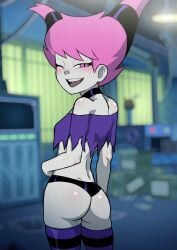 1girls ass ervilderwelt jinx_(dc) panties pink_hair teen_titans thighhighs