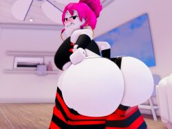 1girls 3d ass ass_focus big_ass big_breasts blush donquiotedd earrings female female_focus female_only guest_(roblox) hands_on_hips pose purple_hair roblox roblox_avatar robloxian self_upload sports_bra stockings sweat thick_ass thick_thighs thong thong_bikini white_body