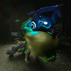 alligator alligatorid anal anal_vore anthro ass aurelion_sol_(lol) balls belly big_belly blue_body bone crocodile crocodilian digestion digital_media_(artwork) dragon eastern_dragon ferus_(locke_raile) genitals green_body group hair hi_res horn invader_(invaderthegator) invalid_tag league_of_legends lizard male male/male malunisisos mammal muscular muscular_male mythological_creature mythological_scalie mythology nipples oral oral_vore penis reptile riot_games scalie size_difference skull skull_head smile tail taur teeth tencent text trio vore